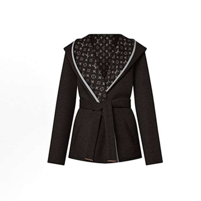 lv louis vuitton hooded wrap reversible wool short coat